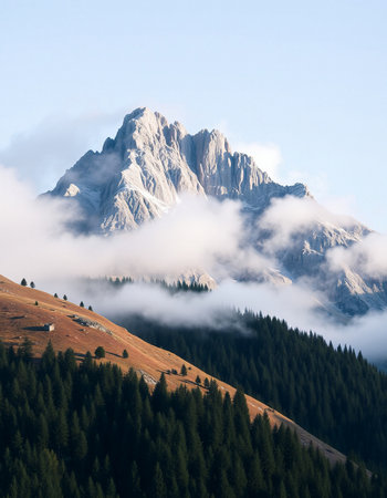 Mountain peaks in the clouds. Dolomites, Italy.の写真素材