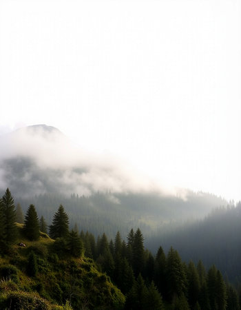 Foggy morning in the mountains, Carpathians, Ukraineの写真素材