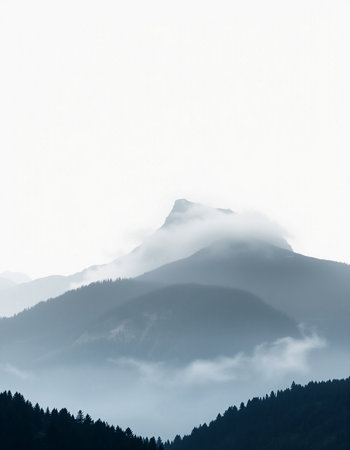 Carpathian mountains in the fog. Ukraine, Carpathiansの写真素材