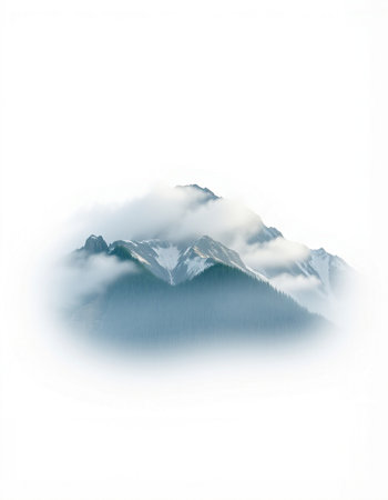 Mountains in the fog. Isolated on a white background.