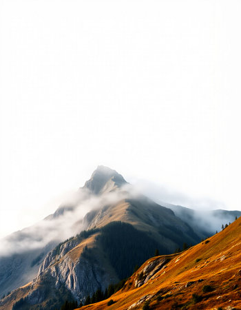 Mountain landscape with fog in the morning. Composition of nature.の写真素材