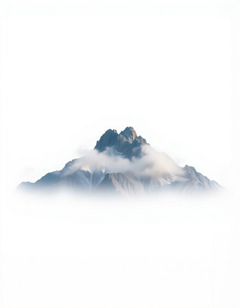 Mountains in the clouds. Isolated on a white background.の写真素材