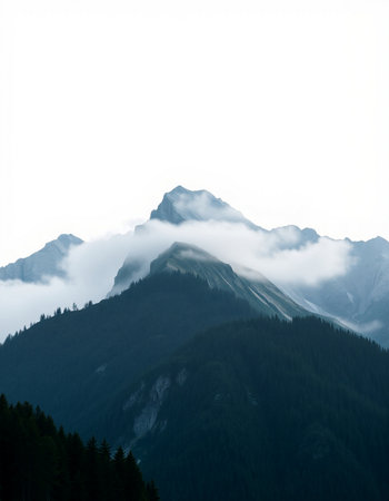 Mountain landscape with fog in the foreground, Chamonix, France