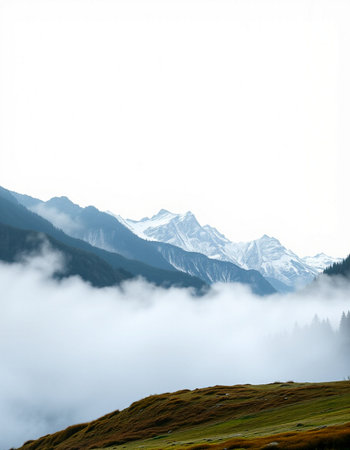 Mountain landscape with fog and clouds in Himalayas, Nepal