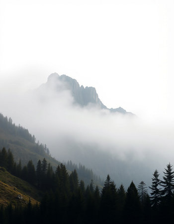 Mountain landscape with fog in the italian dolomites