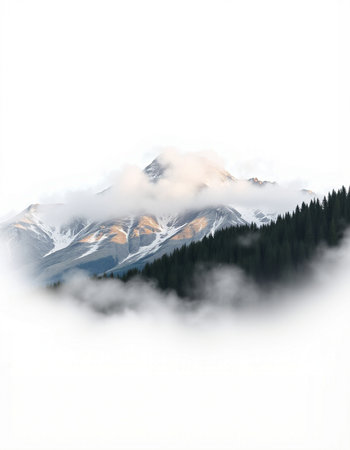 Mountain landscape with fog in the foreground and clouds in the background