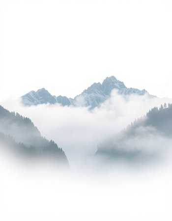Mountain landscape with fog and clouds. Caucasus Mountains, Georgia.