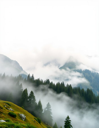 mountain landscape with fog in the italian alps at summer