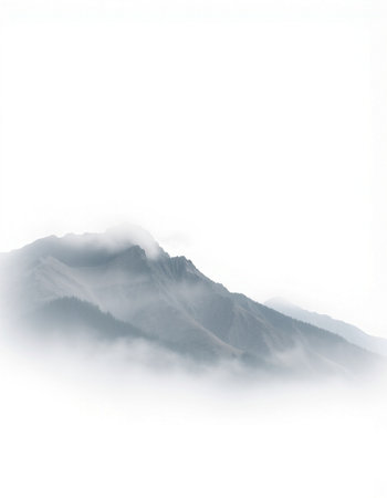 mountain in the fog on a white background, North Caucasus, Russia