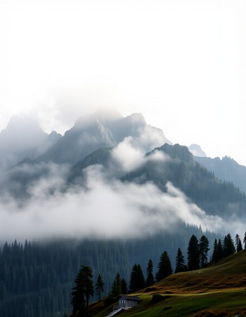 Mountain landscape with fog and clouds. Dolomites, Italyの写真素材