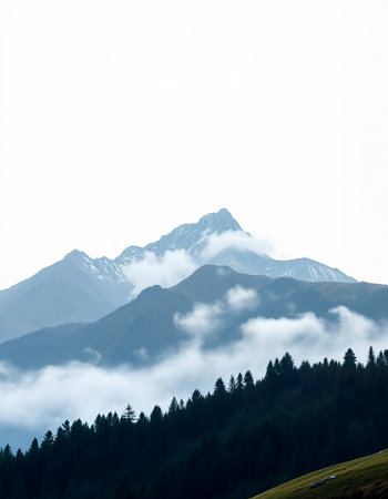 Mountain landscape with fog in the morning. Caucasus Mountains, Georgia.