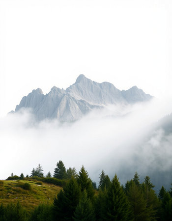 Mountain landscape with fog in the italian alps at summerの写真素材