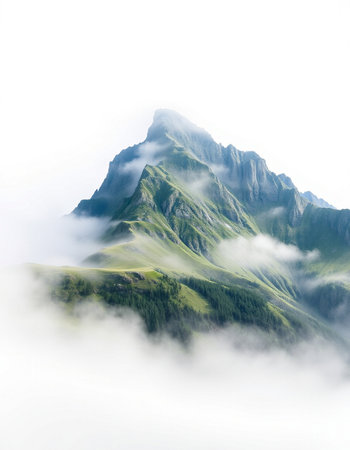 Mountain landscape with clouds and fog.
