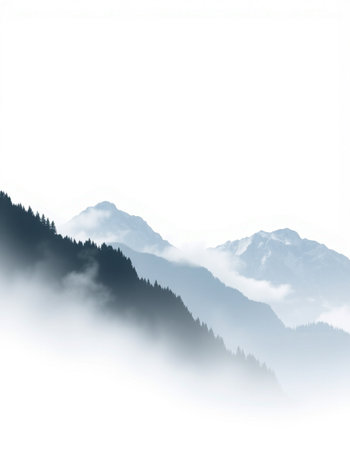 Mountains in the fog. Winter landscape with fog. Vector illustration.の写真素材