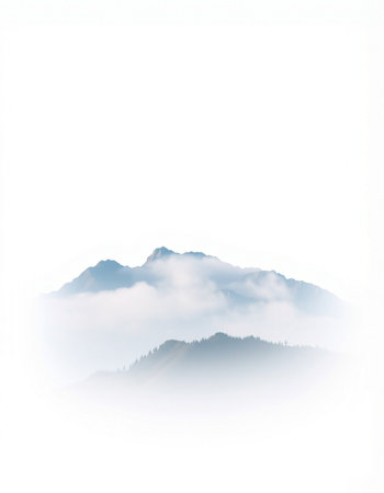 Mountain landscape with fog on white background, Digital art illustration.の写真素材