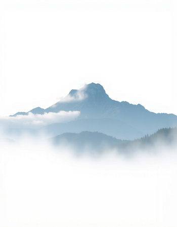 Mountains in the fog on a foggy morning, natural backgroundの写真素材