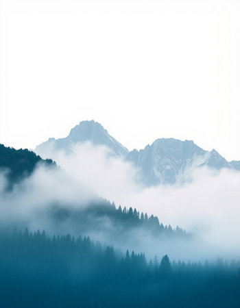 Mountains with fog in the morning. Caucasus, Dombay