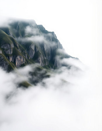 Mountain landscape with clouds and fog. Caucasus Mountains, Georgia.