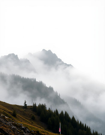 Carpathian mountains in the fog. Ukraine. Europe.