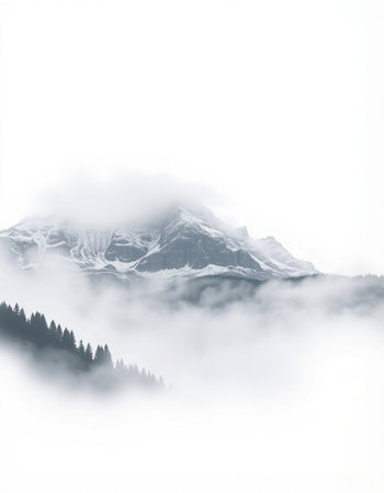 Mountain landscape with fog and mist in the morning, Switzerland.