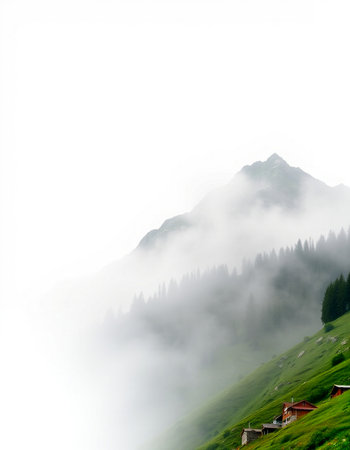mountains in the fog on a cloudy day in summer, Switzerland