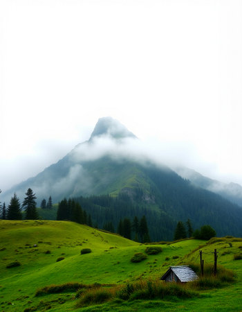 Foggy mountain landscape in the Dolomites, Italy.の写真素材