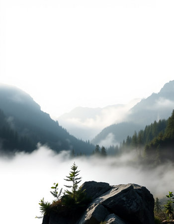 Mountain landscape with fog in the morning. Ukraine, Europe.の写真素材