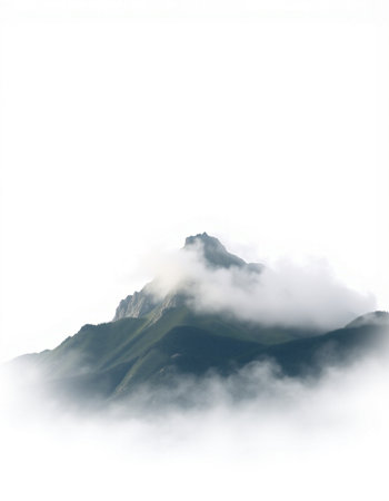 Mountains in the clouds. Isolated on a white background.の写真素材