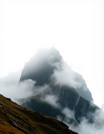 Mountain landscape in the clouds. Caucasus, Dombay.