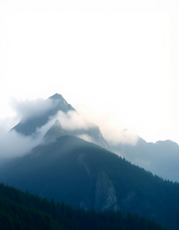 Mountains in the mist in the Dolomites, Italy.