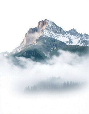 Mountain landscape with snow and fog in the italian alps