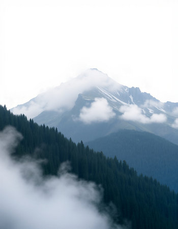 Mountains in the clouds. Caucasus, Dombay, Russia