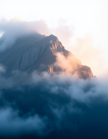 mountains in clouds at sunriseの写真素材