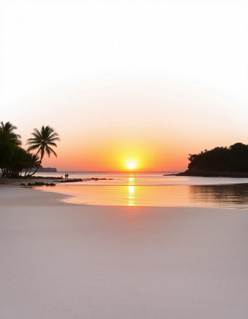 Beautiful tropical beach and sea with coconut palm tree at sunset time - Holiday Vacation conceptの写真素材