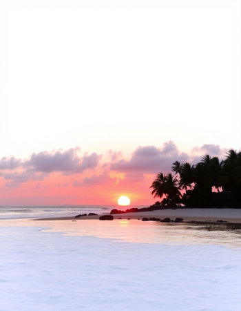 Sunset on the beach of the Caribbean island of Barbados.の写真素材