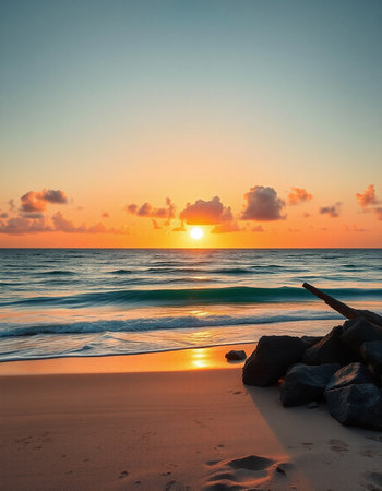 Beautiful sunset on the beach in the tropics. Landscape.