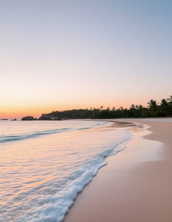 Tropical beach with palm trees at sunset, Koh Samui, Thailand