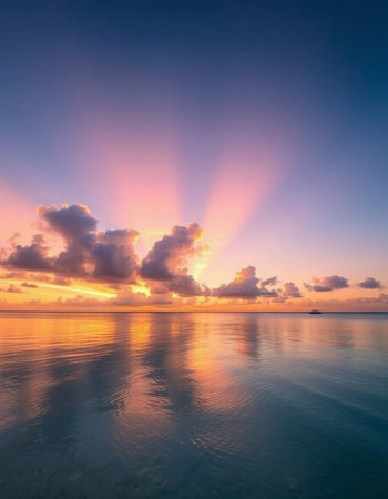 Beautiful sunset over the sea. Maldives, Indian Ocean.