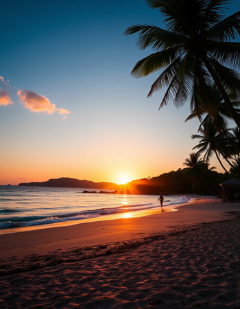Beautiful sunset at the beach on the island of Seychelles