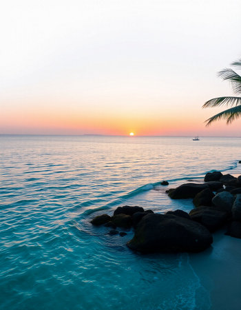Beautiful tropical beach and sea at sunset time