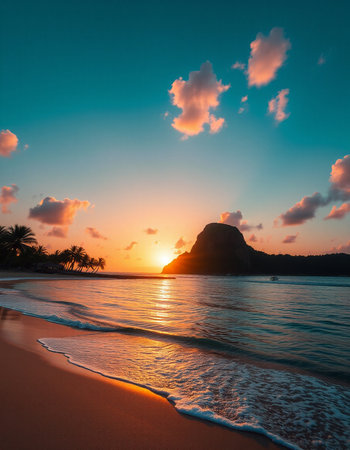 Beautiful sunrise at the beach of El Nido, Palawan, Philippines