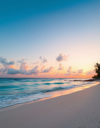 Beautiful sunset on the beach in the tropics. Maldivesの写真素材