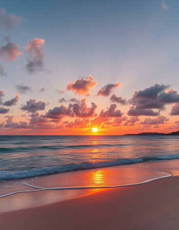 Beautiful sunset on the beach, Seychelles, Maheの写真素材