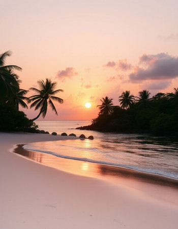 Beautiful sunset on the paradise island Seychelles, Maheの写真素材