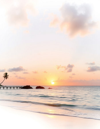 Beautiful tropical beach and sea with coconut palm tree at sunset time - Holiday Vacation conceptの写真素材
