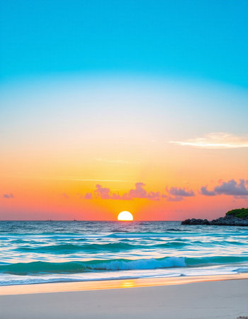 Beautiful tropical beach and sea at sunset time for travel and vacationの写真素材