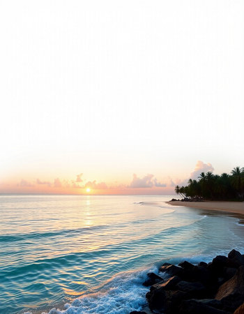 Beautiful tropical beach and sea with coconut palm tree at sunset time - Holiday Vacation conceptの写真素材