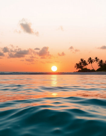 Beautiful tropical nature of beach sea ocean around coconut palm tree at sunset or sunrise time for...