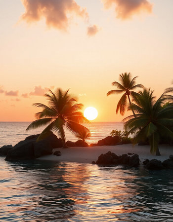 Beautiful tropical beach and sea with coconut palm tree at sunset time - Vintage Filter