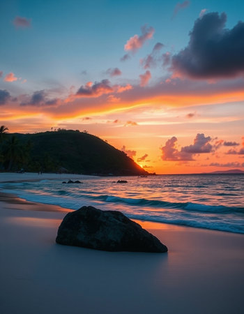 Beautiful sunset on the beach at Seychelles, Mahe